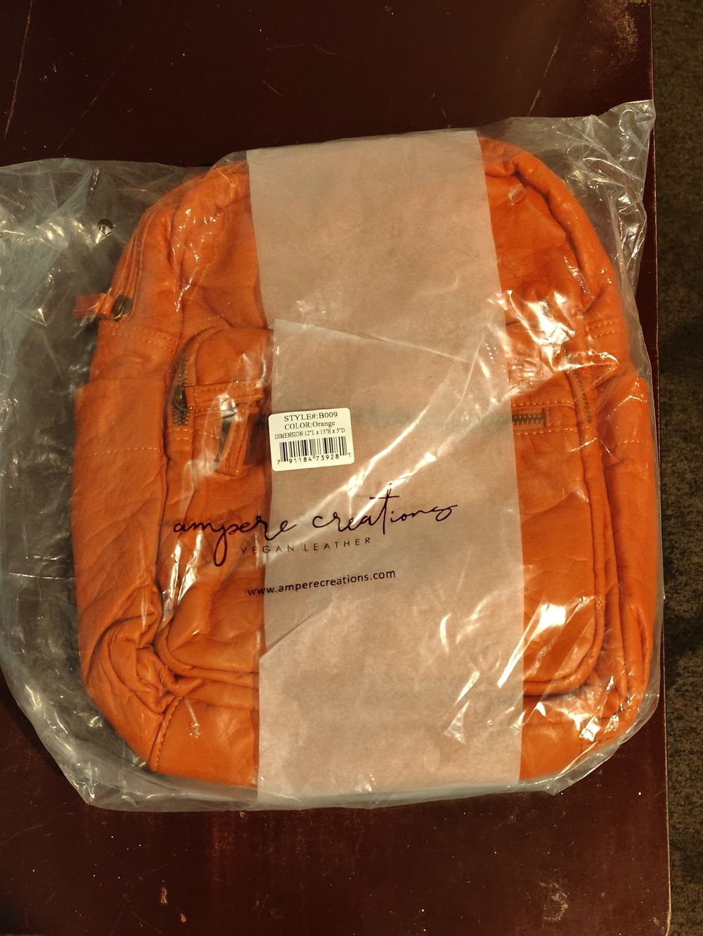 Ampere Creations Orange Vegan Leather Backpack